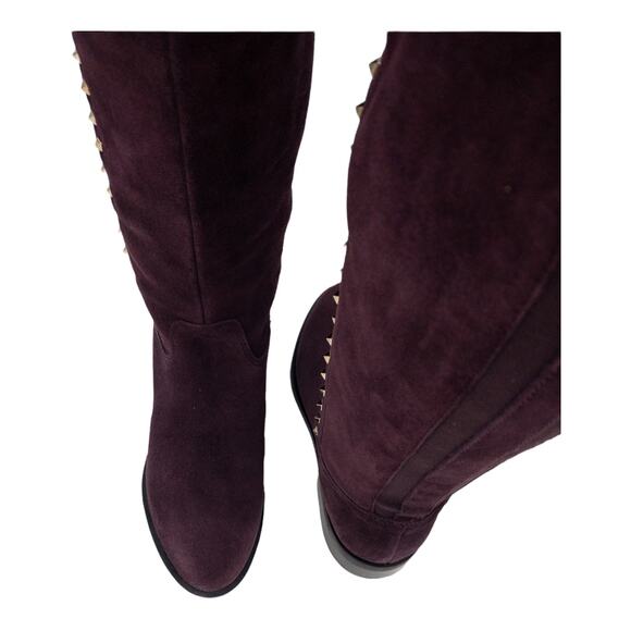 Marc Fisher Dark Red Secrit Suede Tall Silver Studded Wide Calf Heeled Boots 5 - Picture 6 of 10